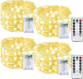 4 Pack 60LED Christmas Battery Operated Fairy Lights with Remote, 8 Modes String Lights with Timer, Dimmable, Memory Function, Waterproof Twinkle Lights for Outdoor Indoor Christmas Decor(Warm White)