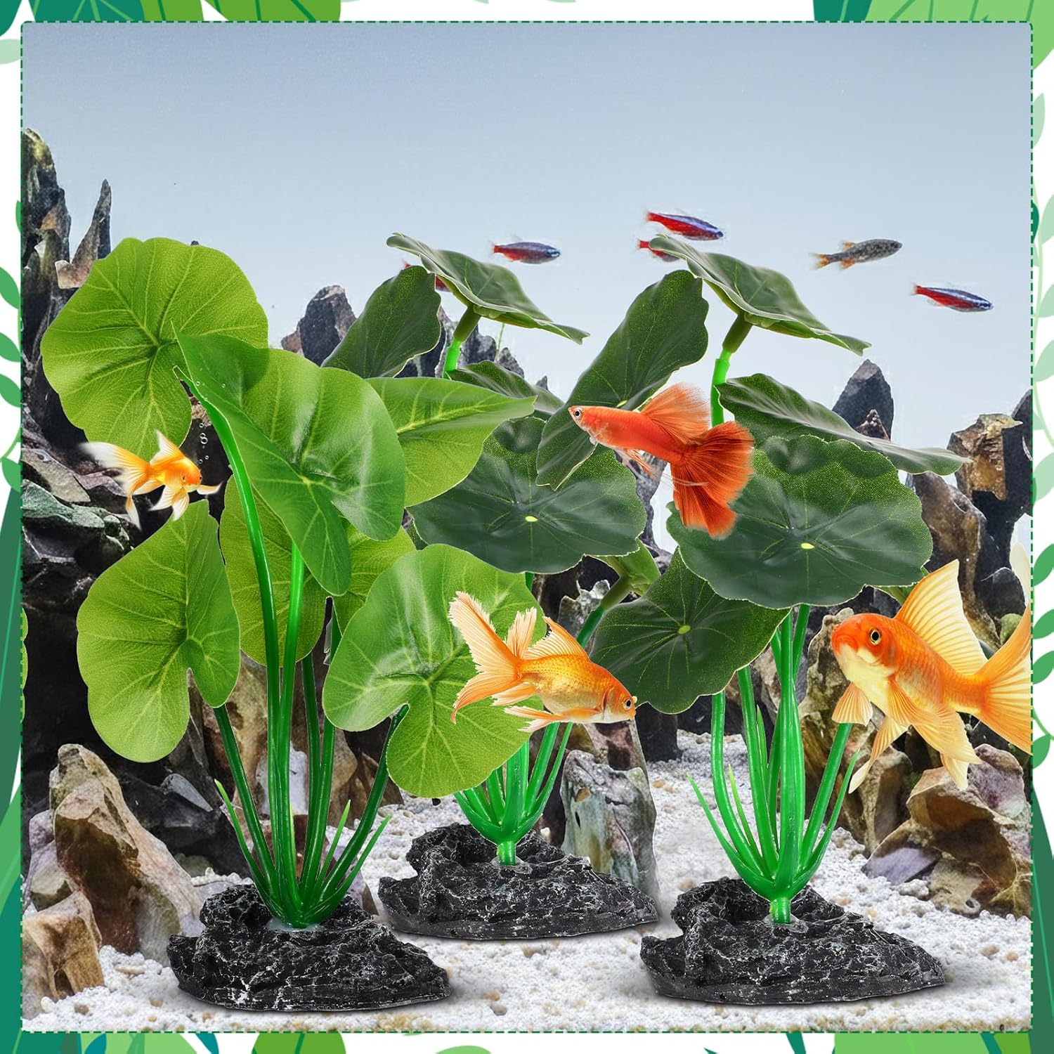 Fish Tank Plant Decorations 4-Pack, Realistic Betta Leaf Hammock Artificial Silk Aquarium Plants for Terrarium Plants Accessories, Goldfish, Reptile Plants Aquarium Decor