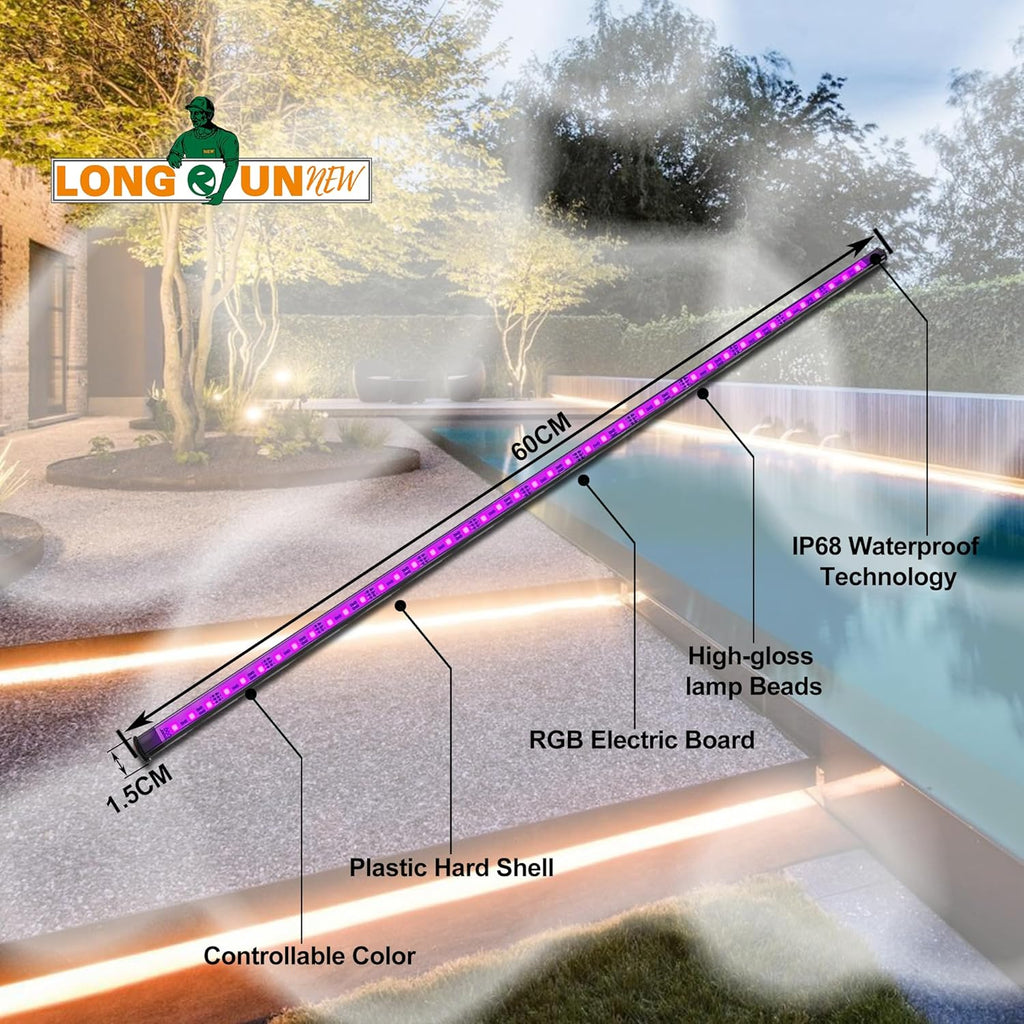 Gepas LONGRUNNEW Replacement 23.6'' LED Light Strip Color Changing for Waterfall Spillway Pool Fountain with Adapter, Remote Control Designed