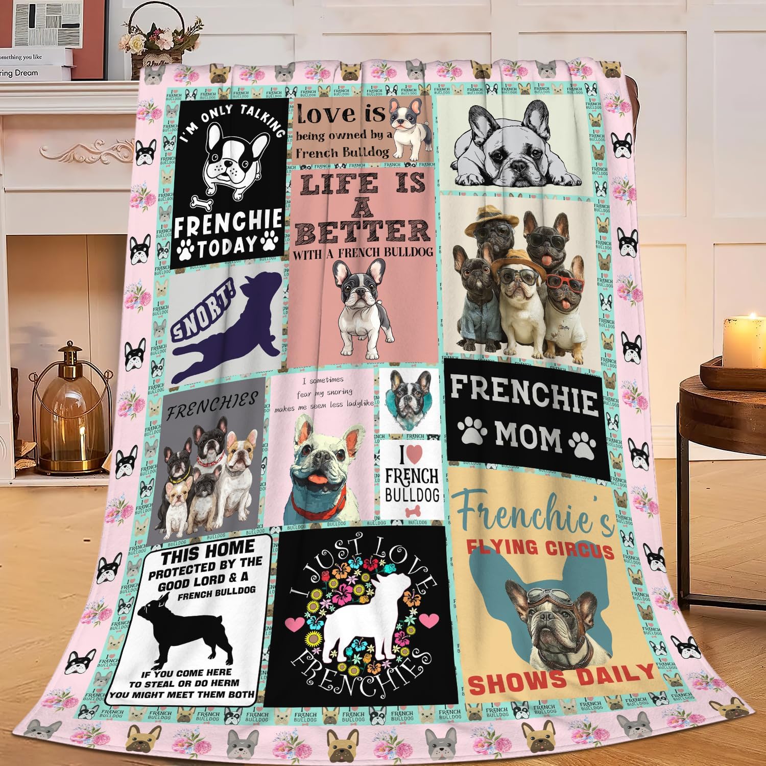 Boston Terrier Throw Blanket French Bulldog Frenchie Puppy Stuff Gifts for Dog Lover Kids Girls Boys Adults Women Men Soft Cozy Warm Plush Fluffy Fuzzy Fleece Blanket Decor 50''X60''