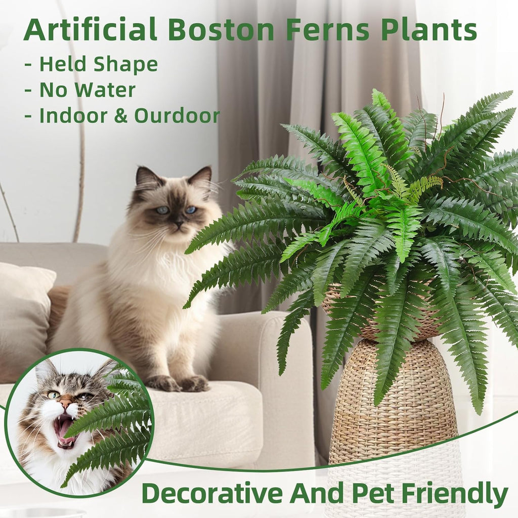 38" Artificial Boston Ferns Bush Plants, Set of 2, Large Faux Ferns Hanging Decor with 47 Fronds, Fake Vines Indoor Or Outdoors Planter for Home and Office Decor