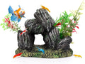 Stone with Plants Aquarium Decoration Resin-Artificial Rock & Greenery Ornament with Large Swim-Through Holes-Approx. 6.9" L x 5.1" W x 5.1" H(Stone&Plants)
