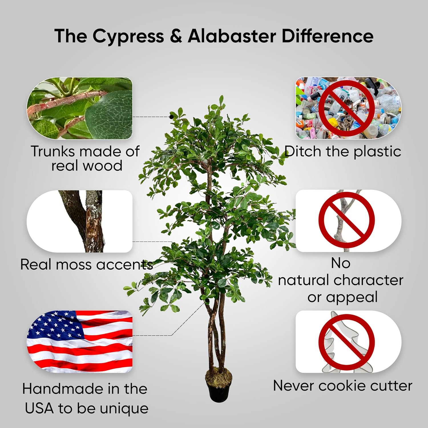 Cypress & Alabaster Handmade 6.5ft 3-Tier Italian Black Olive Leaf Artificial Tree with Ethically Sourced Real Wood Trunks, Hypoallergenic, 6.5-Foot, Green