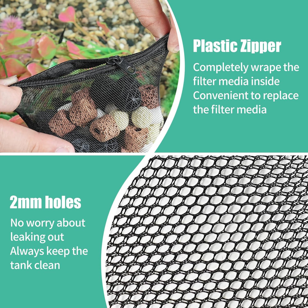 AQUANEAT 10pcs Aquarium Filter Media Bags, Fish Tank Coarse Mesh Bags with Plastic Zipper for Activated Carbon(3" x 8")
