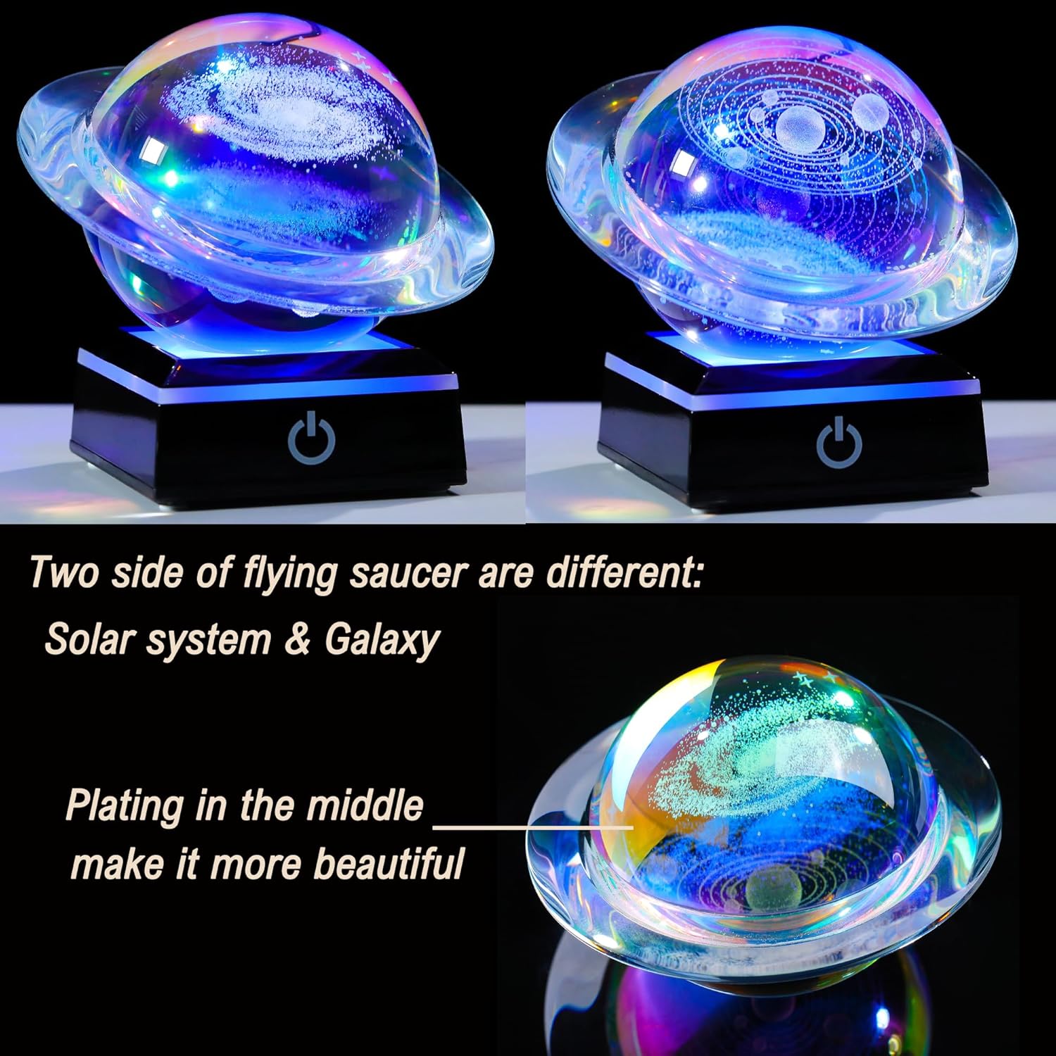 3d Solar System Model Galaxy Crystal Ball 80mm 3.15inch - Saturn Shape Outer Space Astronomy Gifts Room Decor Unique Gifts For Men Him Birthday Dad Physics Science Teacher Night Light Planet Lamp