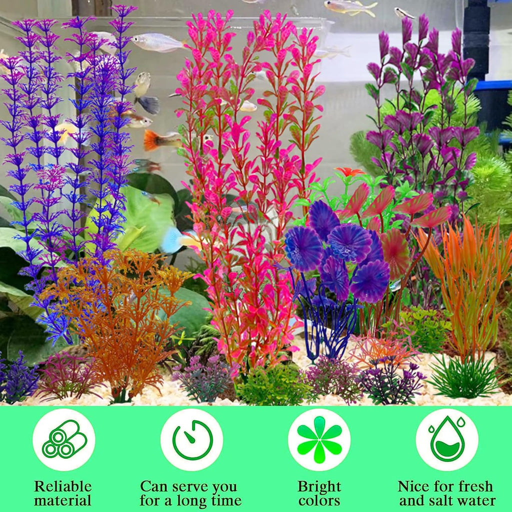 20 Pack Aquarium Plants, Fish Tank Decoration Colorful Artificial Fish Tank Decor Plants Aquarium Decorations for Household and Office Aquarium Simulation, Small to Large and Tall