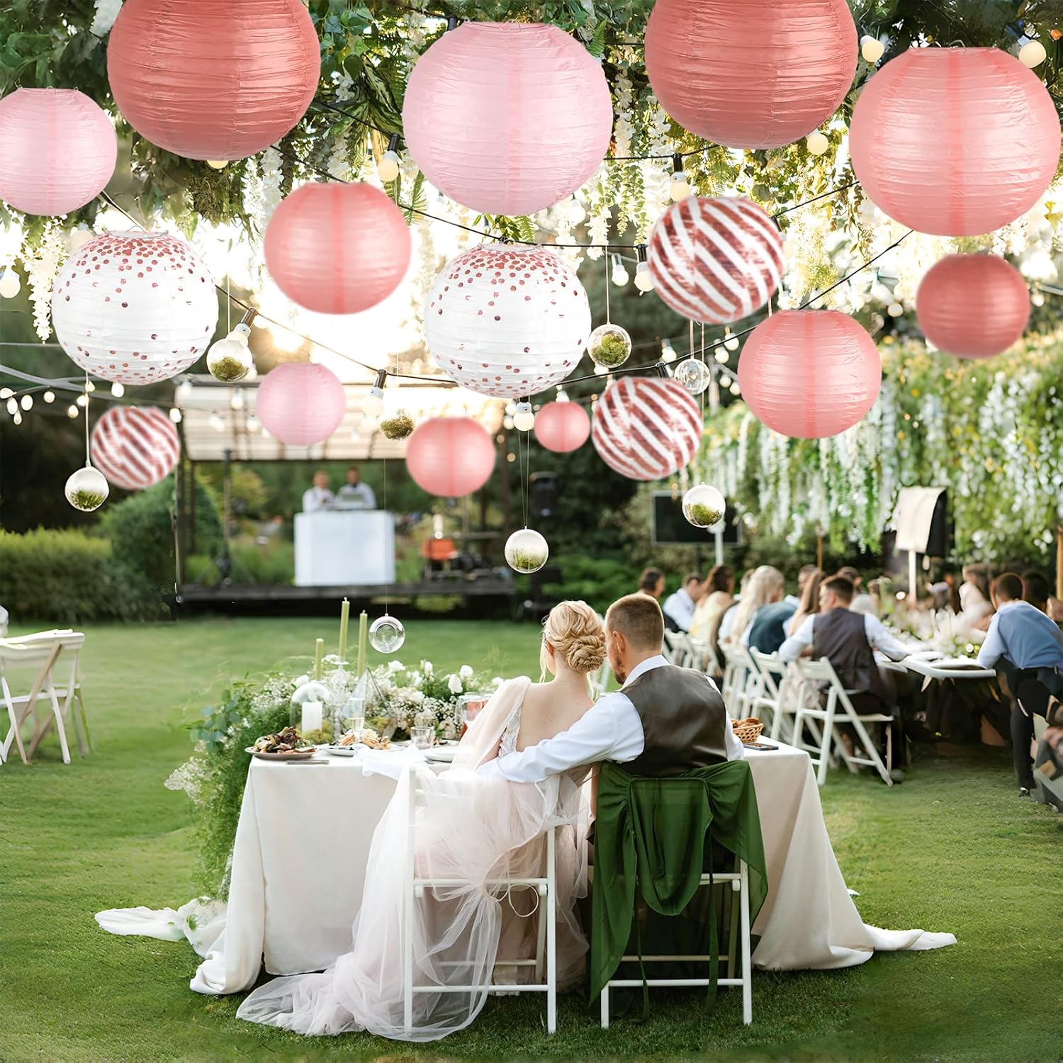 Paper Lanterns Decorative, Rose Gold Round Hanging Paper Lantern Decorations for Birthday Party Bridal Shower Wedding Baby Shower Engagement Valentine's Day Party Supplies