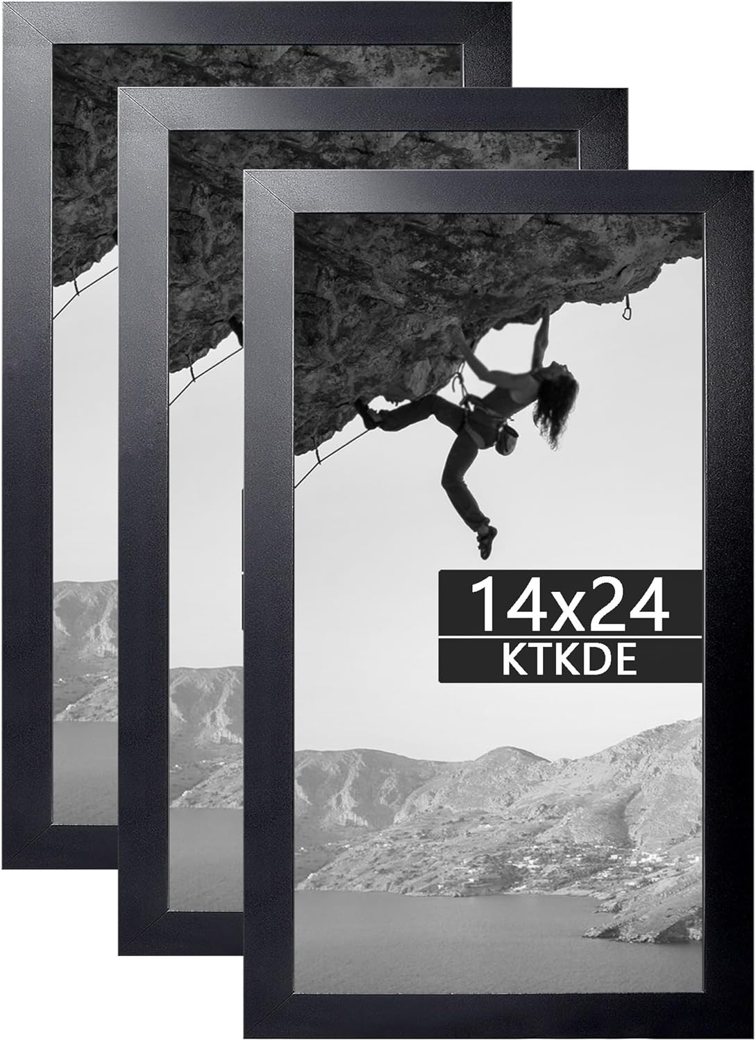 KTKDE 14x24 Studio Gallery-3 pack, 24x14 Poster Black Frame Wooden, Vertical & Horizontal Wall Hanging Picture Frame for Photos, Posters & Art Prints