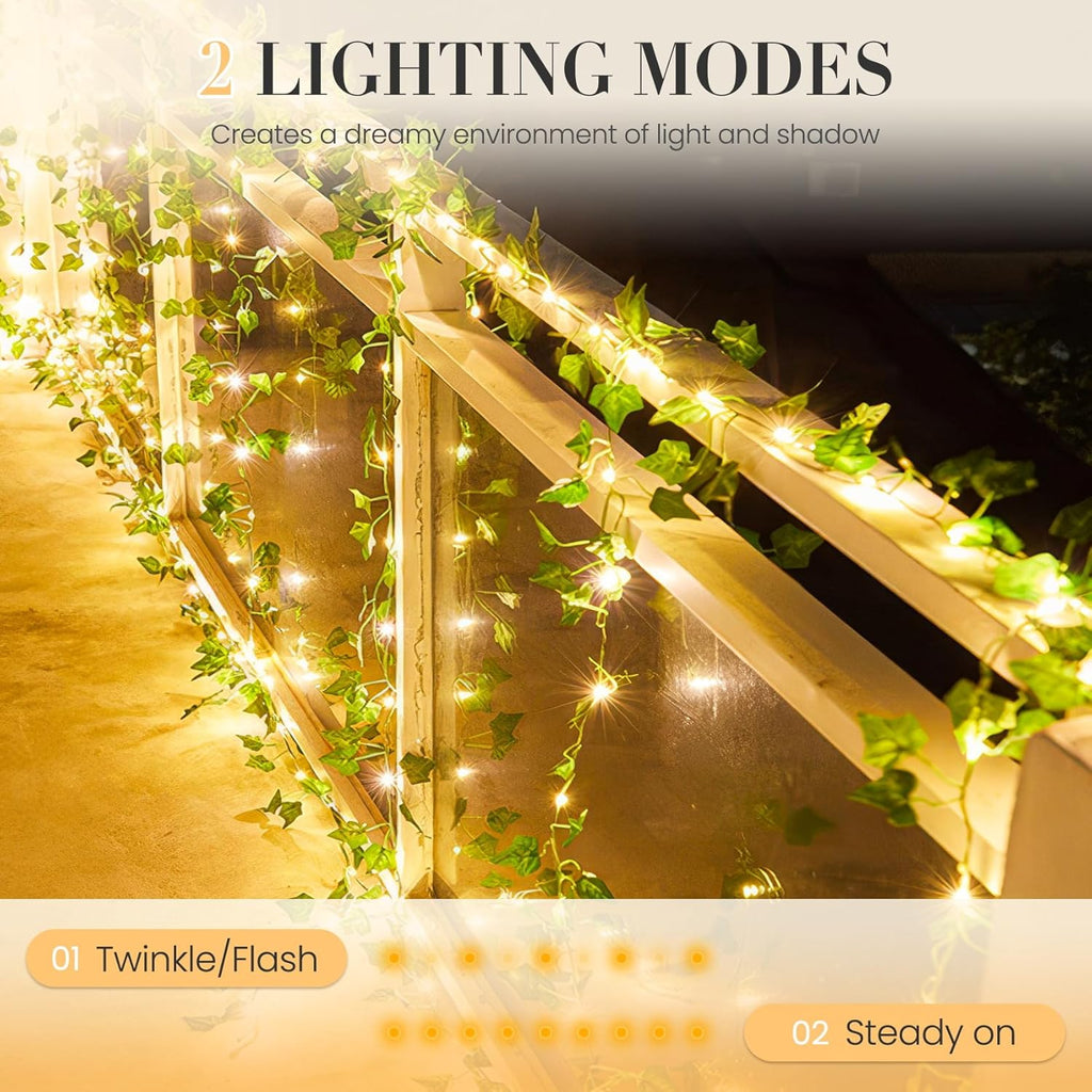 KASZOO 2 Pack 6.56 Ft Vine with Fairy Lights, 80LEDS Battery/USB Operated, Vine String Lights, Ivy Garlands with Fairy Lights for Bedroom Party Wall Room Hanging Decor