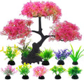 SLOCME Pink Cherry Blossom Tree Aquarium Decor Set – 10 Pcs Artificial Plastic Plants for Fish Tanks, Betta & Goldfish Hiding Accessories, Realistic & Safe Aquarium Decorations (Pink)