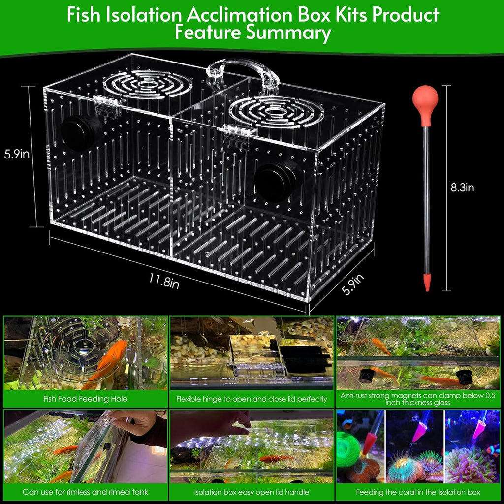 Magnet Acclimation Box for Saltwater Fish Quarantine Aquarium Isolation Box for Aquarium Fish Anemone Reef Coral