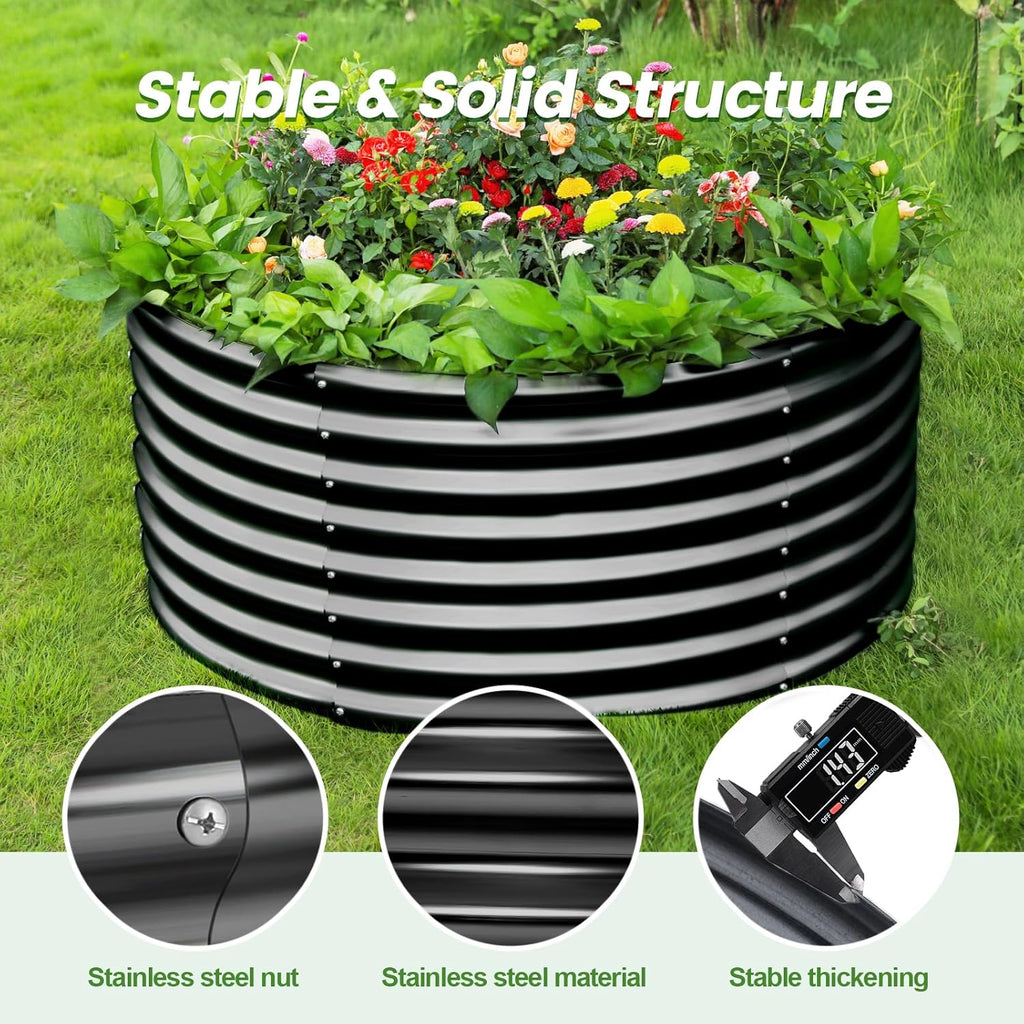 Land Guard 3×3×2ft Galvanized Raised Garden Bed Kit, Round Galvanized Planter Raised Garden Boxes Outdoor, Large Metal Raised Garden Beds for Vegetables, Grey