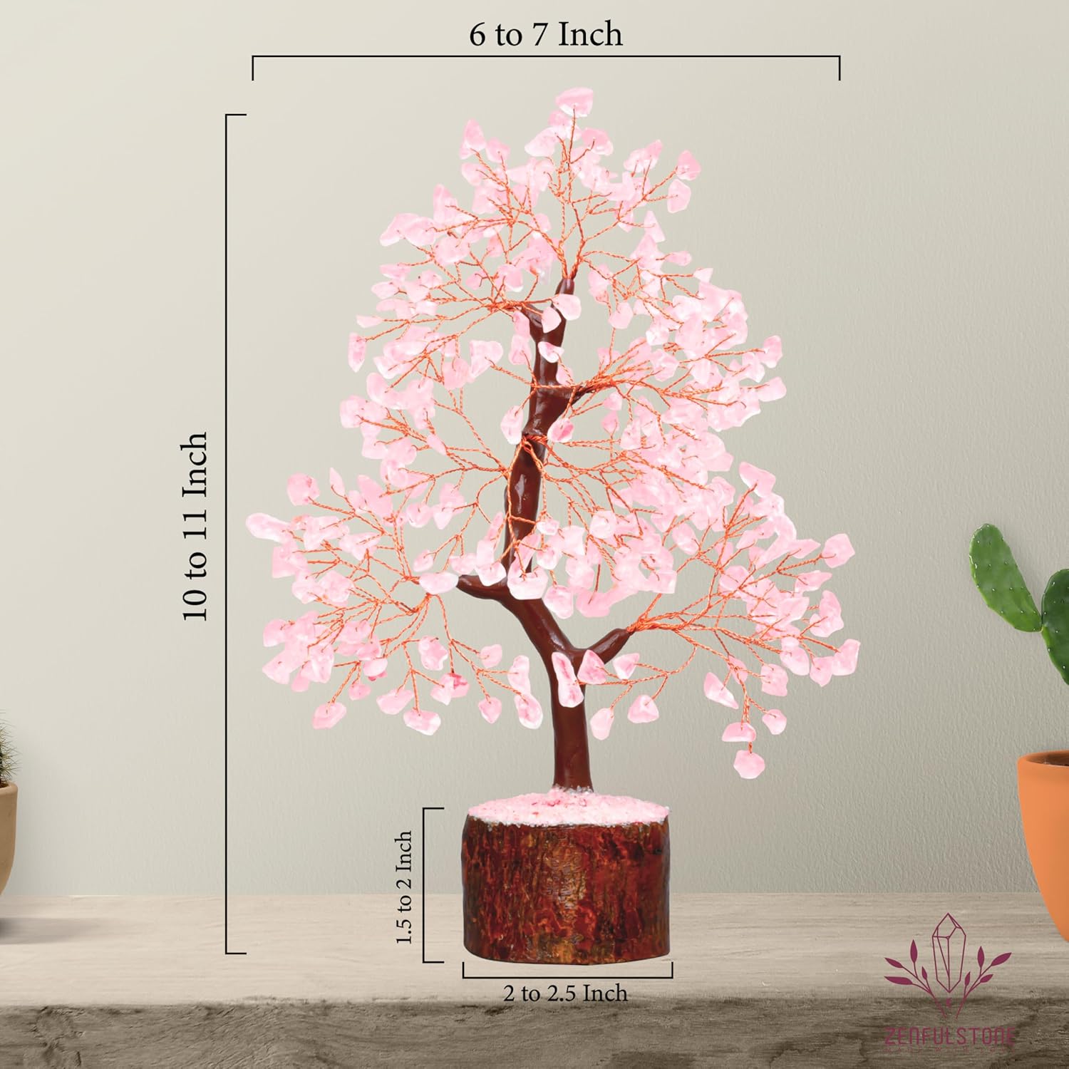 ZENFULSTONE Rose Quartz Crystal Tree of Life for Love & Healing Décor for Home and Office | Handmade Bonsai for Emotional Support & Harmony as Symbol of Piece for Loved Ones