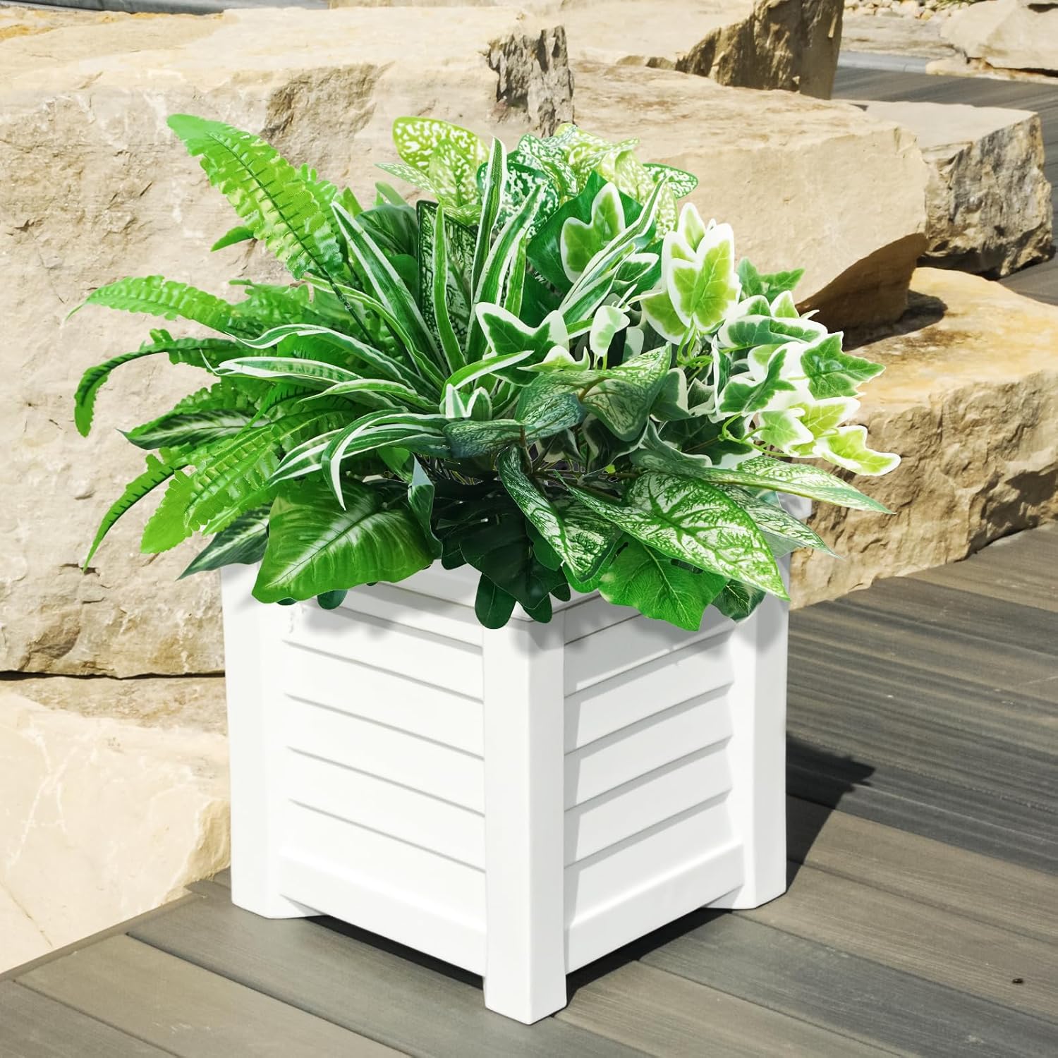 16 Bunches Fake Plants Outdoor UV Resistant Artificial Bushes Green Boxwood Shrubs Faux Plastic Plants Greenery Stems for Spring Outdoor Garden Patio Front Porch Yard Home Decor
