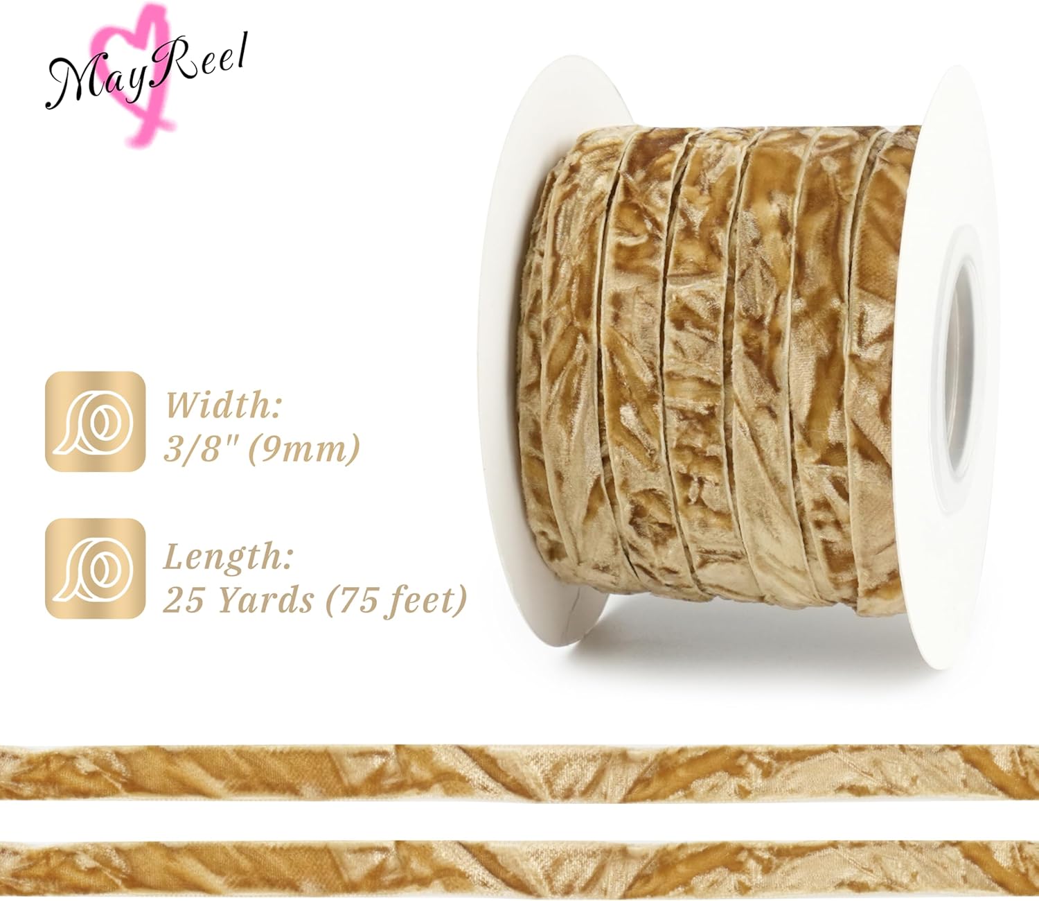 MAYREEL 3/8 Inch Khaki Crushed Velvet Ribbon Beige Vintage for Flower Bouquet Gift Wrapping Wedding Invitations Crafts Christmas Decorations Party 25 Yards