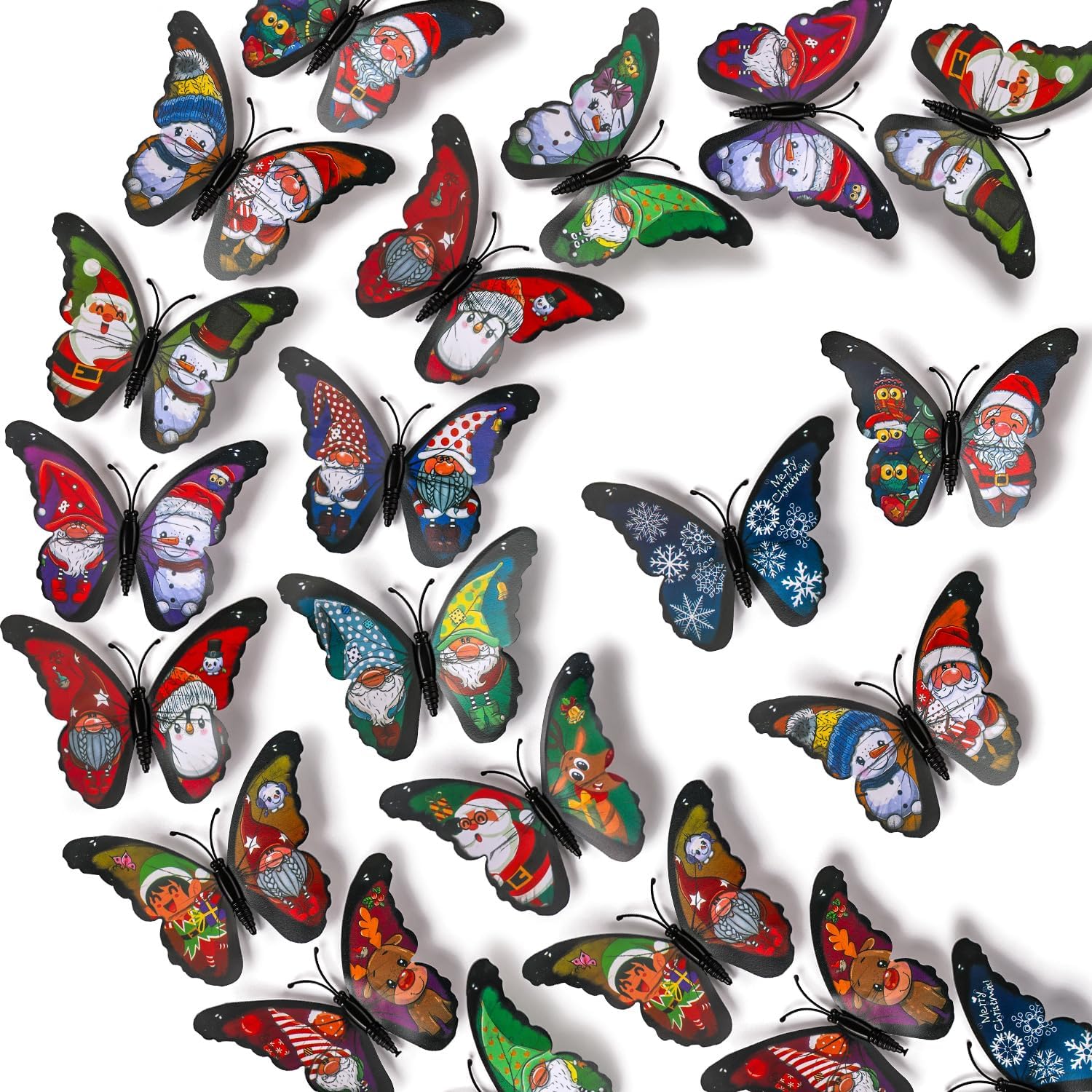 LiveGallery 72 PCS 6 Colors Removable 3D Merry Christmas DIY Beautiful Butterfly Wall Decals Colorful Santa Claus, snowmen, snowflakes, elk Butterflies Art Decor Wall Stickers Murals for Kids Baby Boy