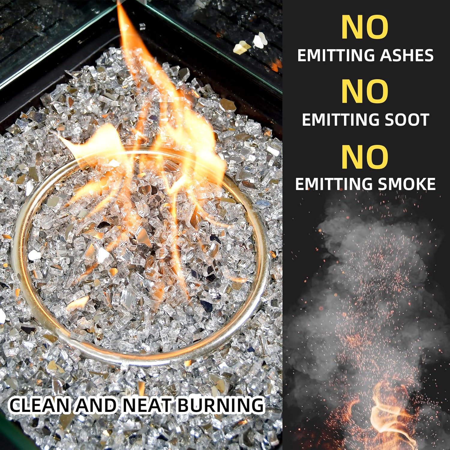 GasSaf 1/4 Inch Fire Glass Reflective Tempered Fireglass Cut Crushed FireGlass for Fire Pit, Fireplace, Replaces Existing Gas Logs & Lava Rocks (10 Pound)(Crystal Ice Reflective)
