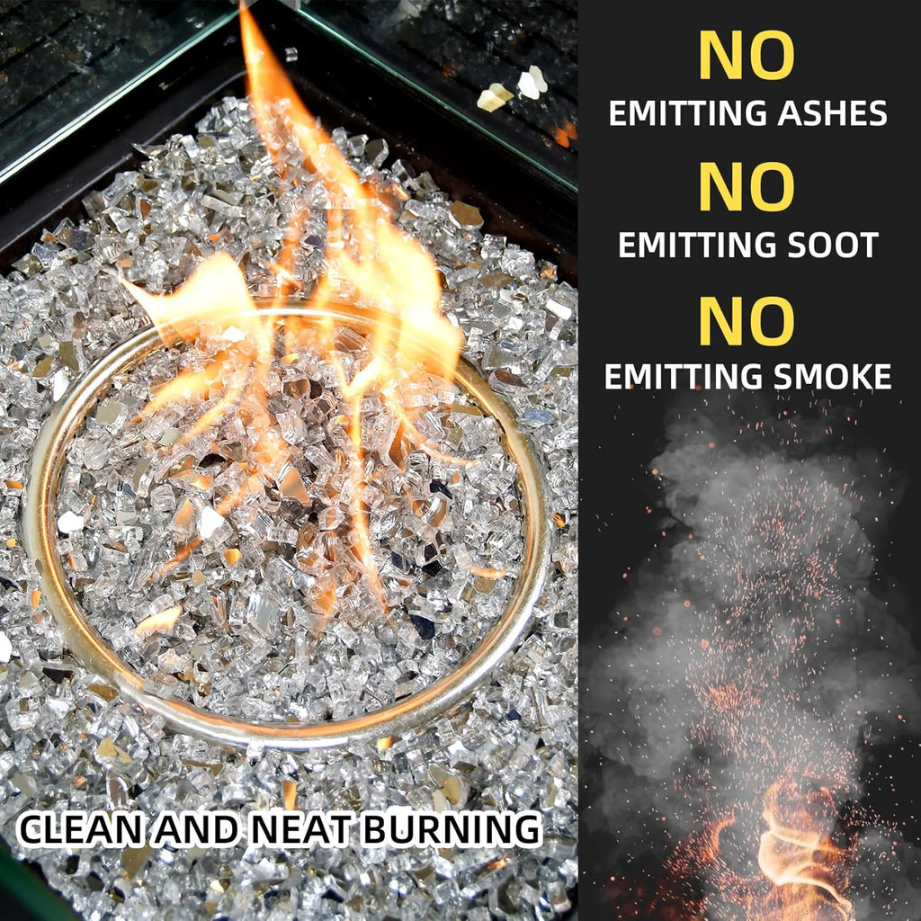 GasSaf 1/4 Inch Fire Glass Reflective Tempered Fireglass Cut Crushed FireGlass for Fire Pit, Fireplace, Replaces Existing Gas Logs & Lava Rocks (20 Pound)(Crystal Ice Reflective)