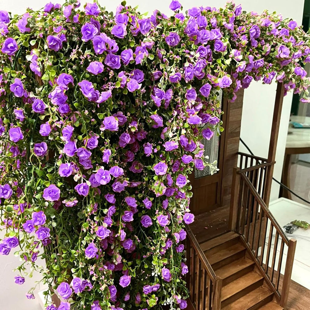Warmtree Realistic Miniature Artificial Rose Vines Decorations Cute Flower DIY Mini Model Railway Fairy Garden Architecture Diorama Scenery Landscape Layout (Purple)