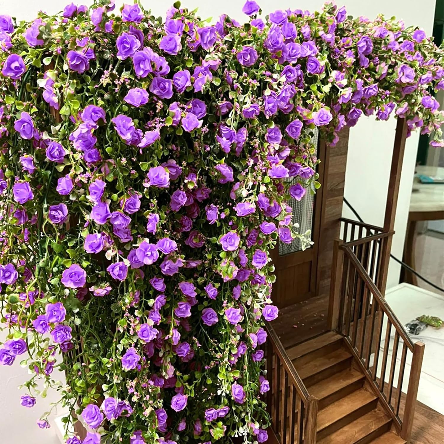 Warmtree Realistic Miniature Artificial Rose Vines Decorations Cute Flower DIY Mini Model Railway Fairy Garden Architecture Diorama Scenery Landscape Layout (Purple)