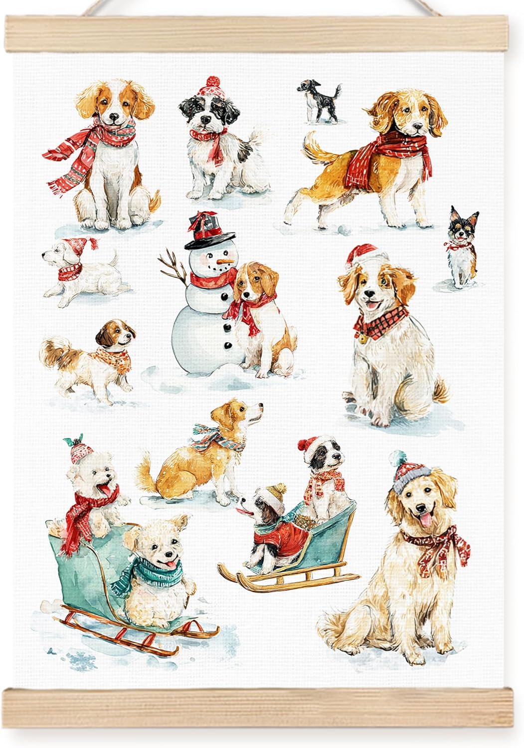 FDHSPAAM Funny Christmas Dog Wall Art Decor, Dog Lovers Mom Gifts, Festive Christmas Cut Dogs Winter Holiday Wall Art Posters for Home Bedroom Living Room, 12x16 Inch