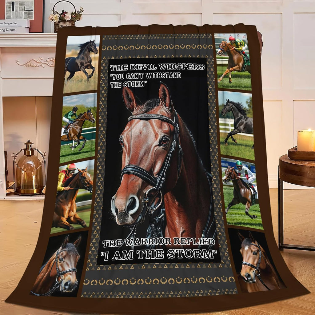 Horserace Throw Blanket Horse I Am The Storm Print Throw Blankets Gifts for Couch Sofa Bed Stuff Decor Soft Cozy Fleece Plush Warm Flannel Bedding for Lover Men Women 50"x60"