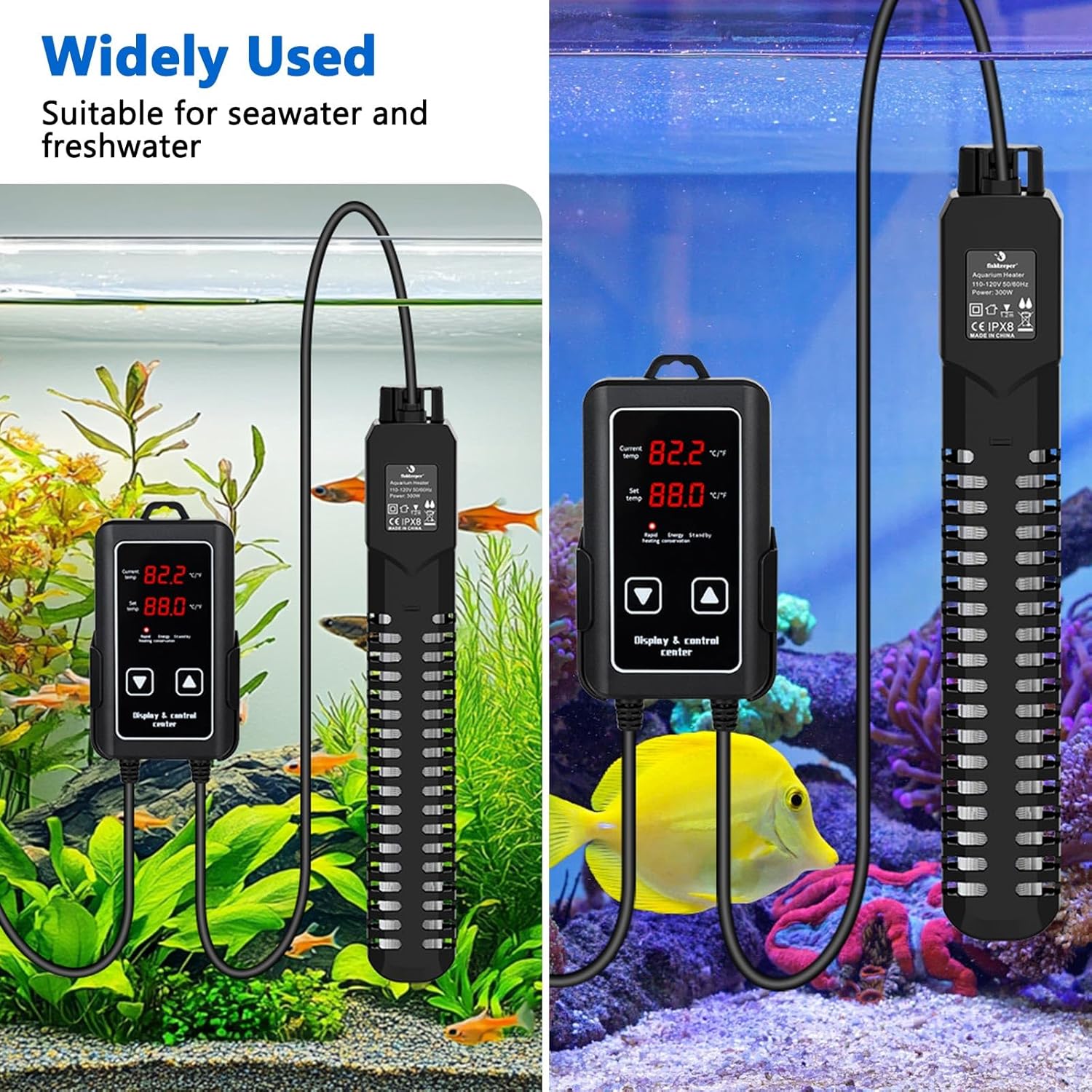fishkeeper 500W Aquarium Heater, Submersible Fish Tank Heater with Dry-Burn Protection,LED Digital Thermostat,Accurate Temperature Protection for Freshwater and Saltwater 75-120 Gallon