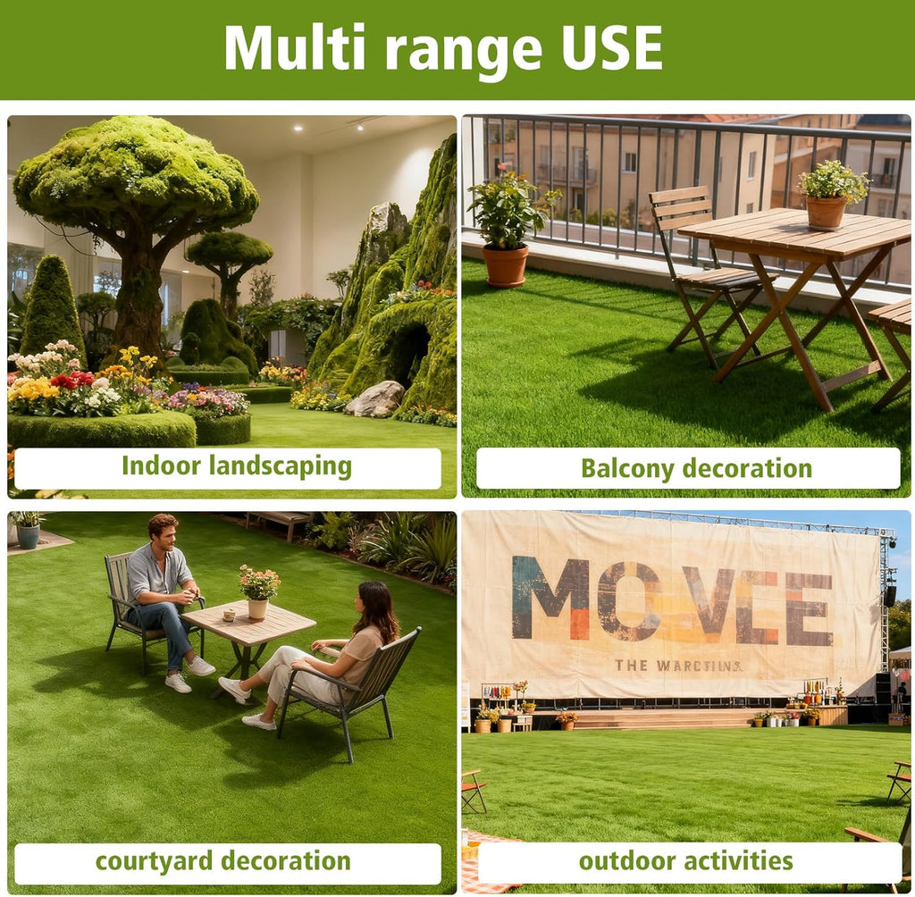 Artificial Grass Mat 4x3.3 Ft - Realistic & Soft Synthetic Turf, Fake Grass Carpet for Indoor Outdoor Use, Backyard, Patio, Balcony Decor (Fine Rain Green)