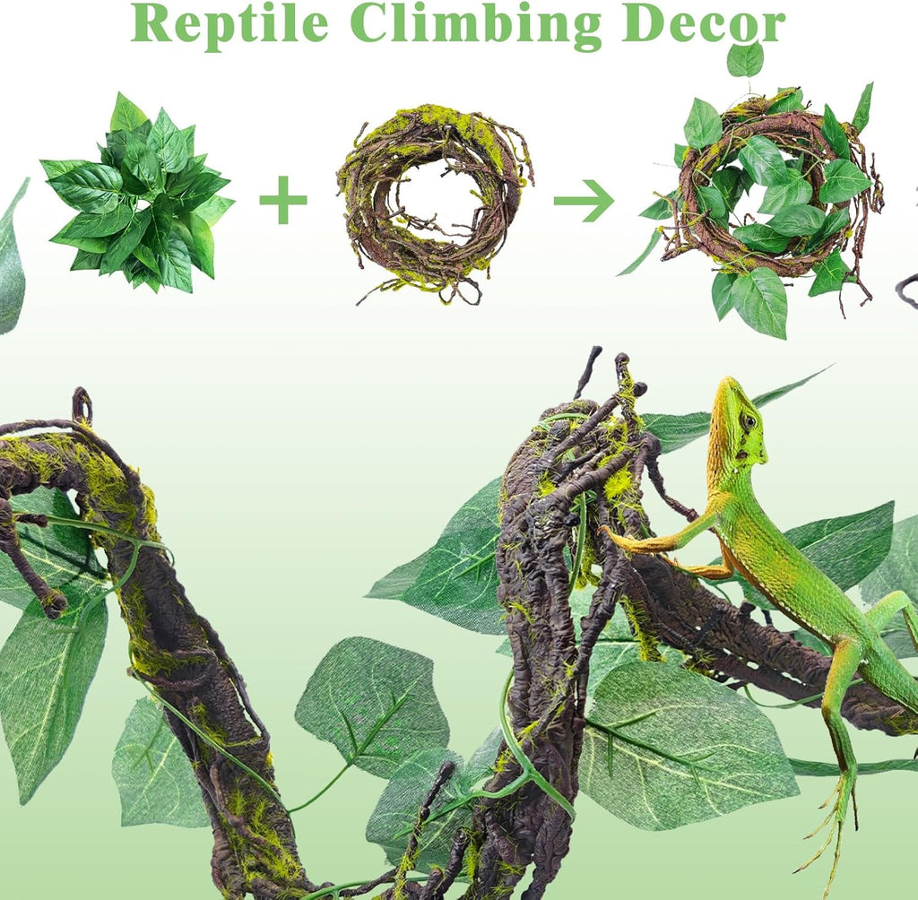 VCEPJH Medium Reptile Vines Thick Terrarium Plants 118 Inches Long Flexible Climbing Branch Lizard Tank Accessories Greenery Habitat Decor for Bearded Dragon Chameleon Gecko Frog Snake (M)
