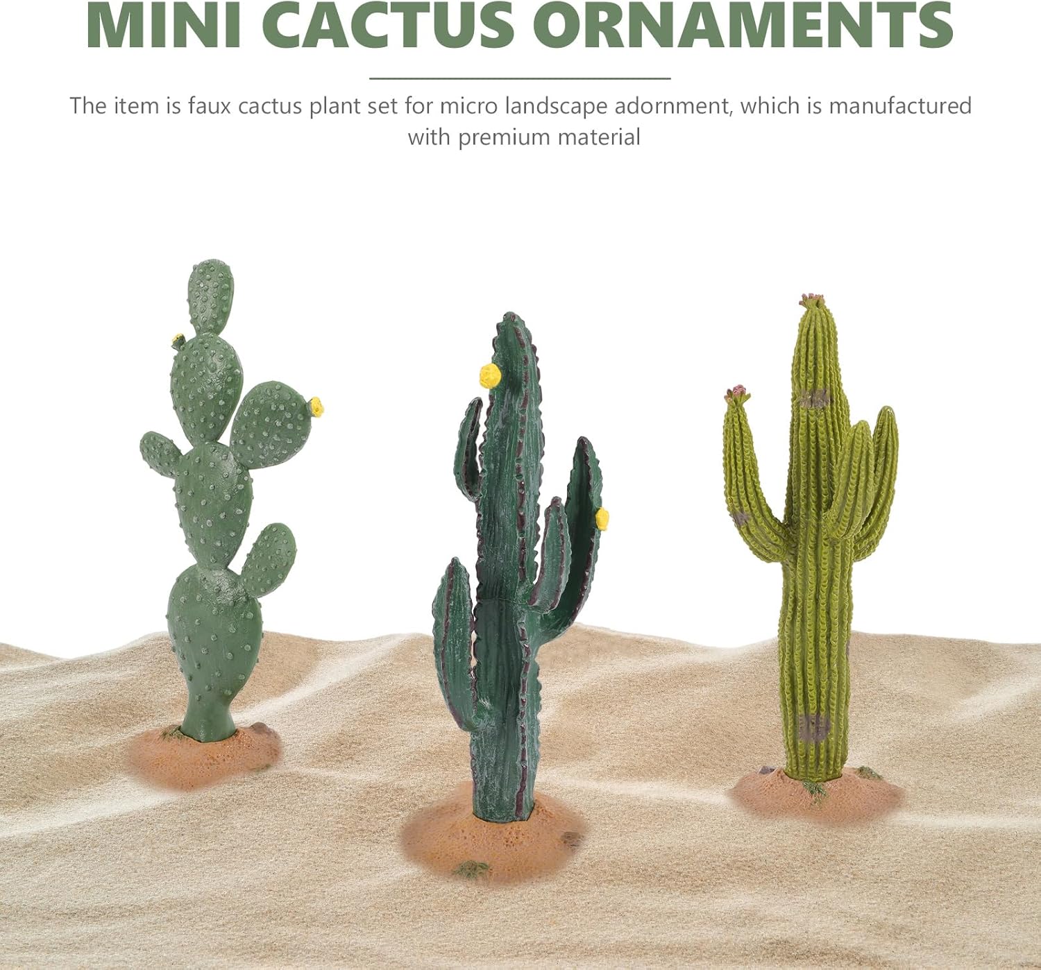 ARTIBETTER 3pcs Artificial Cactus Green Simulated Cactus Artificial Sand Decor Faux Succulent Decor Fake Cacti Plants Table Ornament Centerpieces for Home Office Decoration