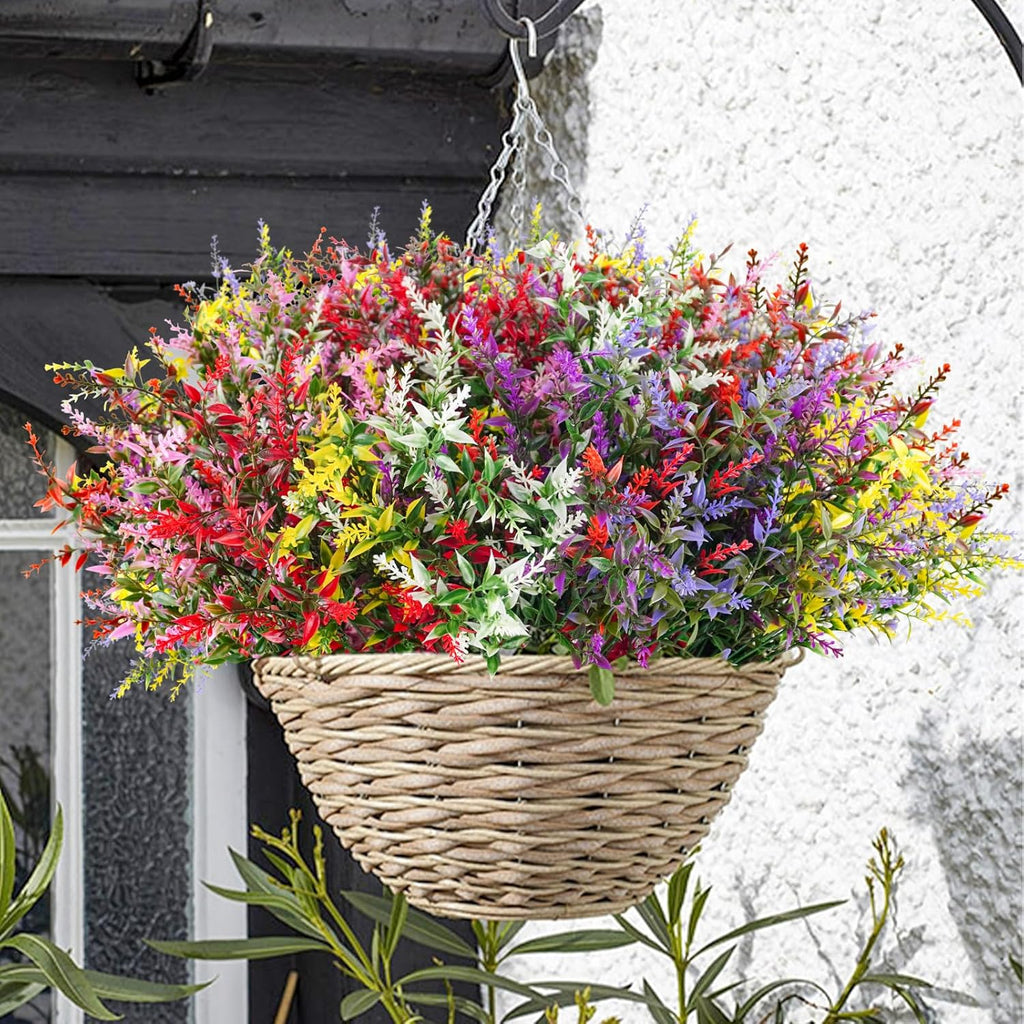 42 Bundles Artificial Plant Outdoor UV Resistant Faux Plants No Fade Fake Plastic Flowers for Outside Home Garden Porch Patio Window Box Hanging Planters Summer Decor