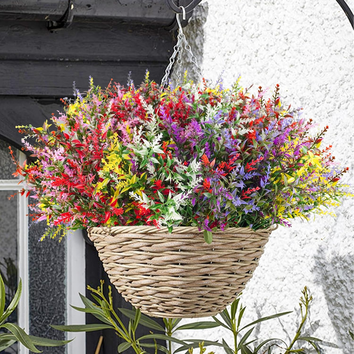 42 Bundles Artificial Plant Outdoor UV Resistant Faux Plants No Fade Fake Plastic Flowers for Outside Home Garden Porch Patio Window Box Hanging Planters Summer Decor
