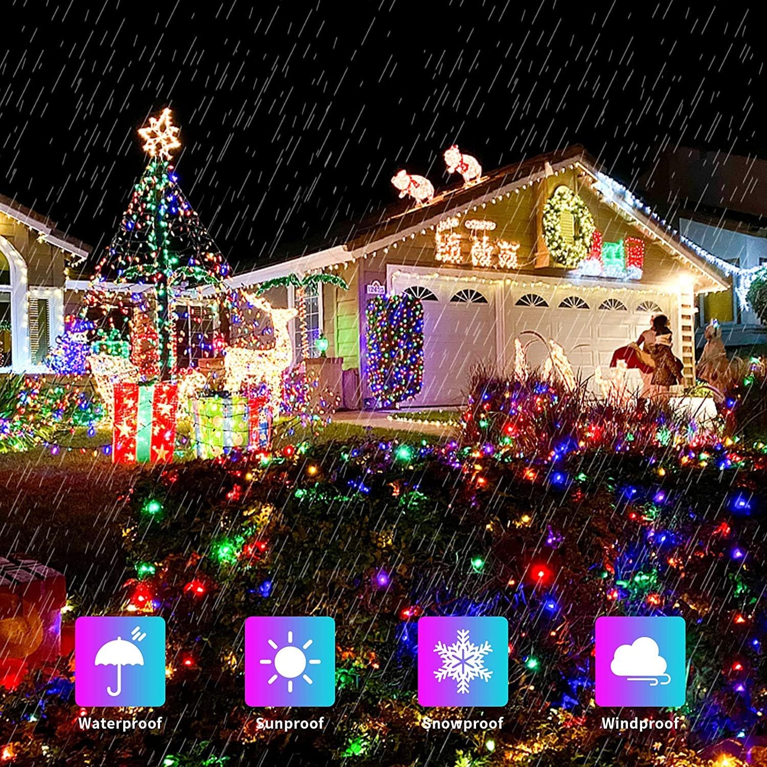 JMEXSUSS 300 LED Christmas Lights Outdoor Waterproof, Multicolor Christmas Tree Lights Plug in, 8 Modes Twinkle Fairy String Lights for Indoor Xmas Wedding Party Garden Decoration
