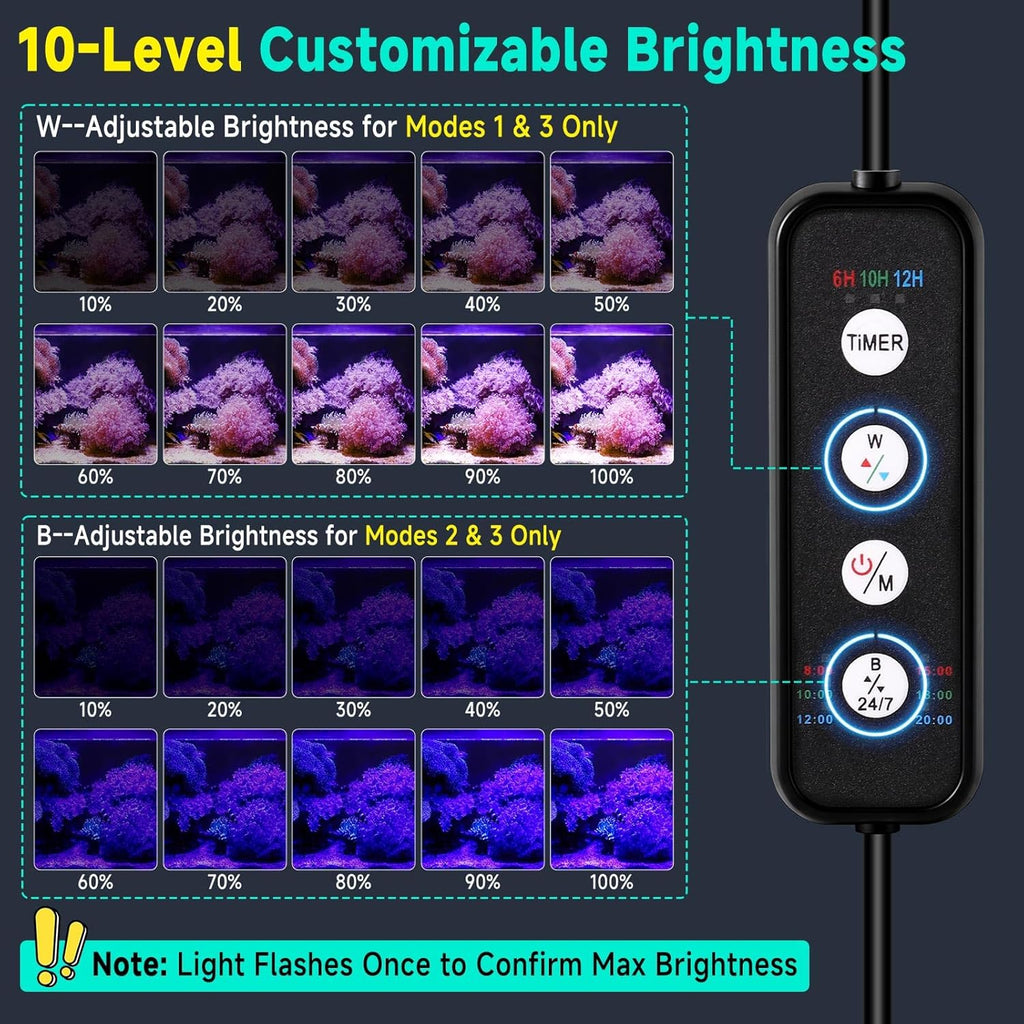 fishkeeper Clip On 24/7 Saltwater Aquarium LED Light, 8W Reef Lights for Coral DIY Color/Brightness Fish Tank Light with Timer for Coral Marine Tank Memory Function