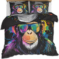 Colorful Monkey Duvet Cover Queen Size, Funny Chimpanzee Bedding Set 3 Piece Bedroom Decor Cool Pop Gorilla Comforter Cover and 2 Pillow Sham with Zipper Closure