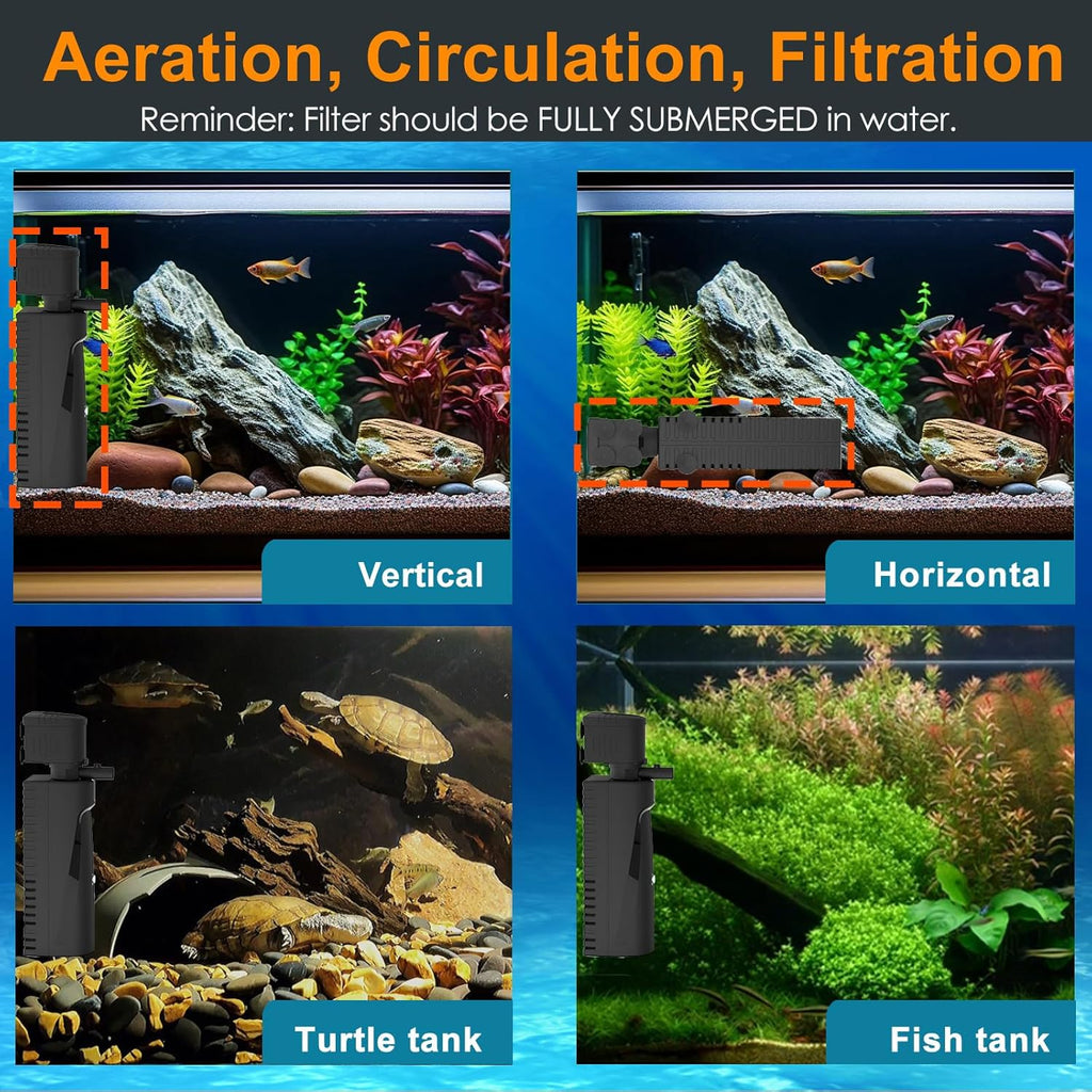 AquaMiracle Aquarium Filter with U - V Light & Pre-Filter Sponge, Fish Tank Filter with Timer for Green Water, Green Clean Machine Turtle Filter with Aeration for Aquarium and Pond 60-120 Gallon