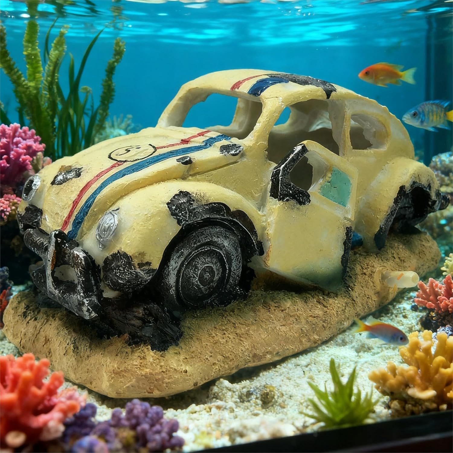 Resin Aquarium Bubble Wreck Car Decor, Fish Tank Air Bubbler Oxygen Pump Ornament, Bubble Car Decoration