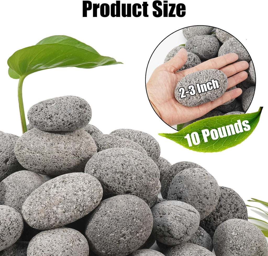 Premium 2-3 Inch Black Lava Rock Pebbles, 10 Pounds Fire Rocks for Gas Fire Pits, Fireplaces, Landscaping, and Plant Cultivation, Natural Tumbled Stones for Indoor and Outdoor Use