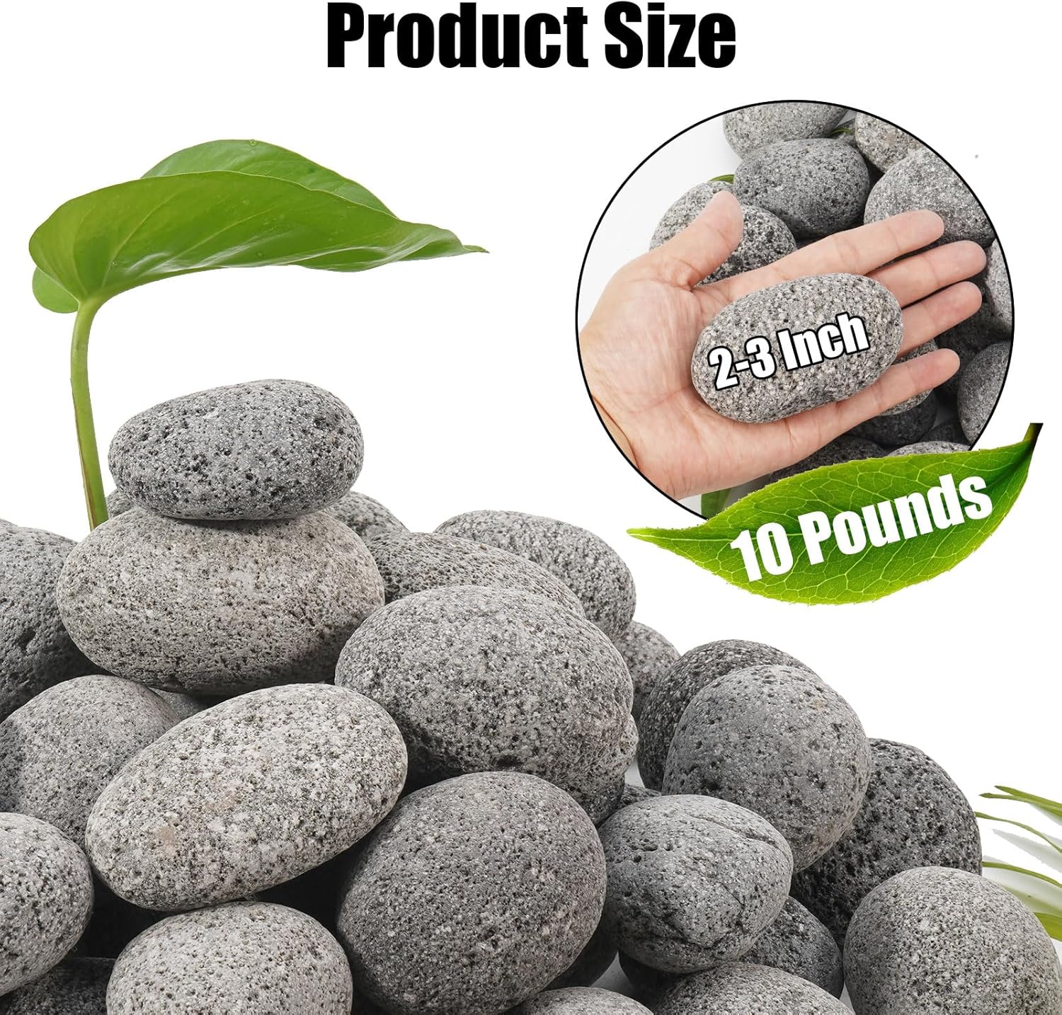 Premium 2-3 Inch Black Lava Rock Pebbles, 10 Pounds Fire Rocks for Gas Fire Pits, Fireplaces, Landscaping, and Plant Cultivation, Natural Tumbled Stones for Indoor and Outdoor Use