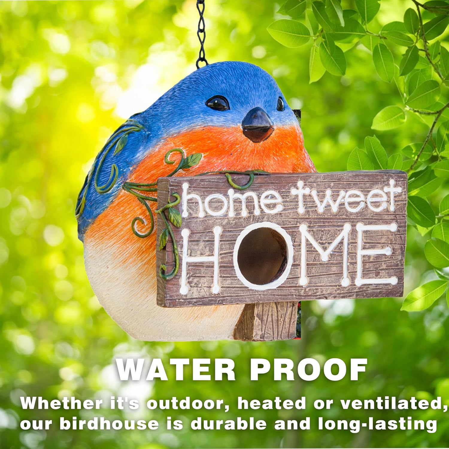 Topadorn Bird Houses for Outside Hanging, Hanging Resin Garden Bird House Decoratvie Birdhouse