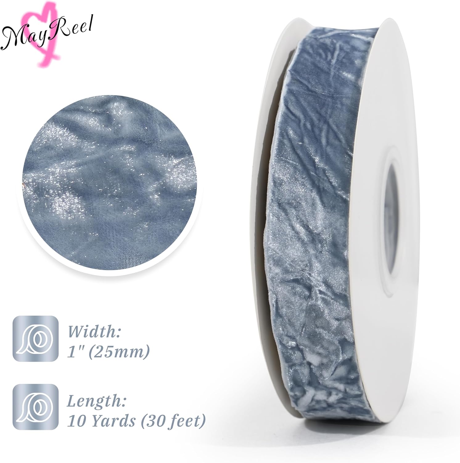 MAYREEL 1 Inch Dusty Blue Crushed Velvet Ribbon Slate Blue Vintage for Flower Bouquets Wedding Invitations Crafts Gift Wrapping Party Favor Boxes 10 Yards