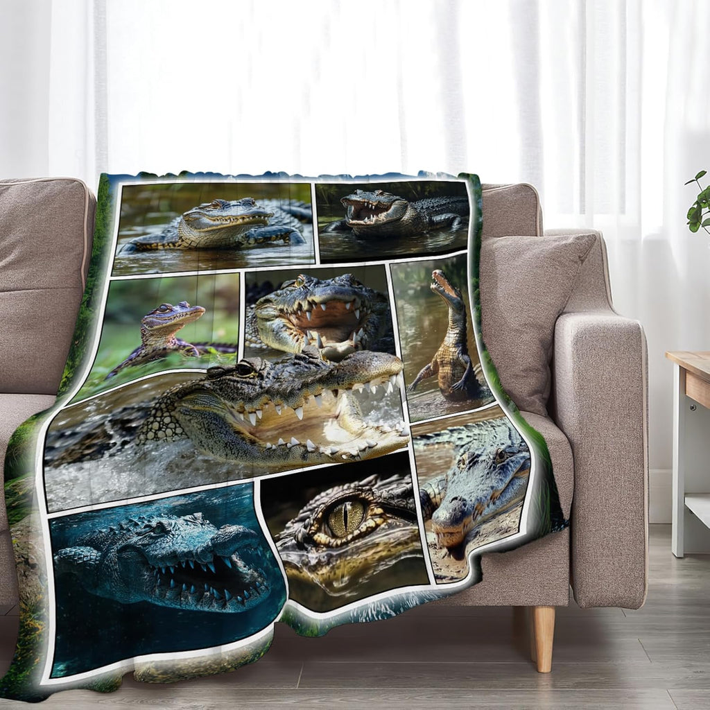 Crocodile Blanket Alligator Animal Throw Blankets Gifts for Girls Boys Kids Crocodile Lover Soft Cozy Fleece Plush for Couch Sofa Bed 80"x60"