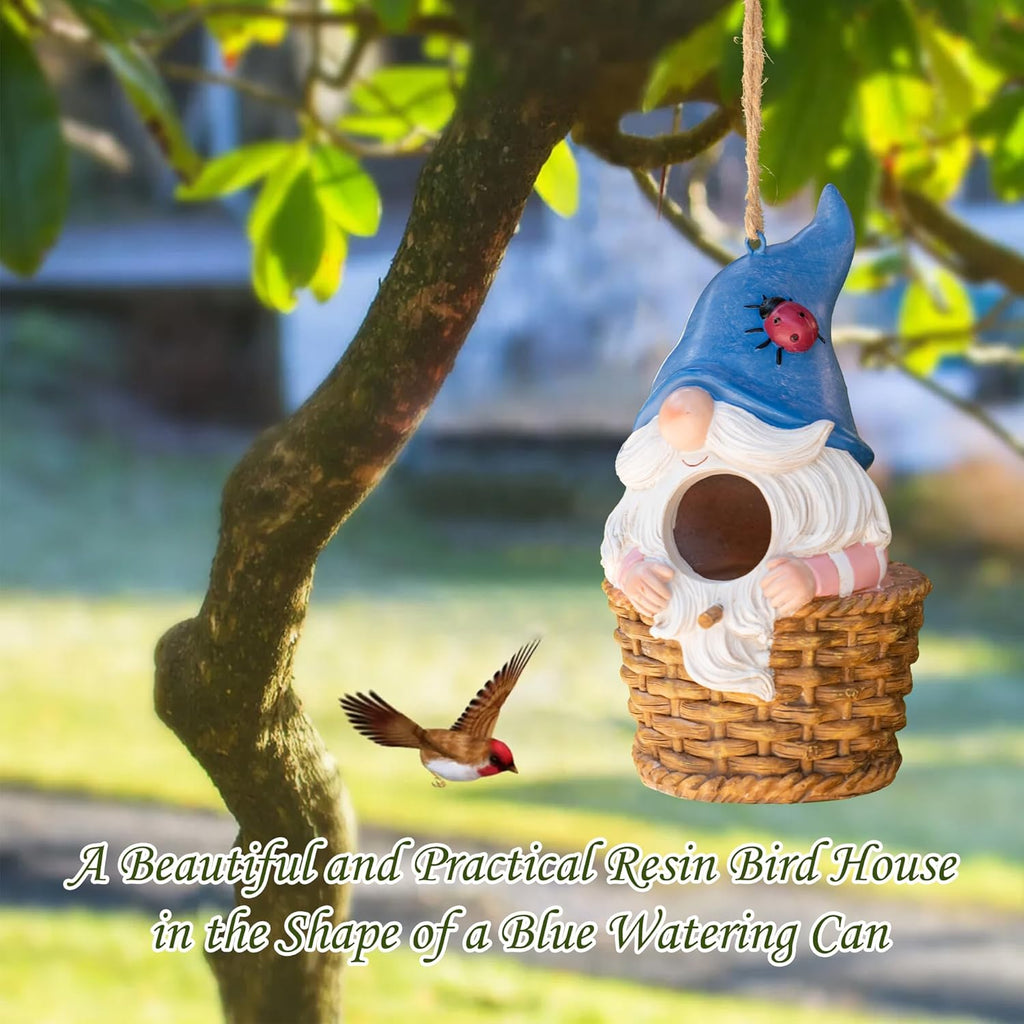 Topadorn Bird House Resin Decoratvie Birdhouse, Hanging Resin Garden Bird House Decoratvie Birdhouse, Blue