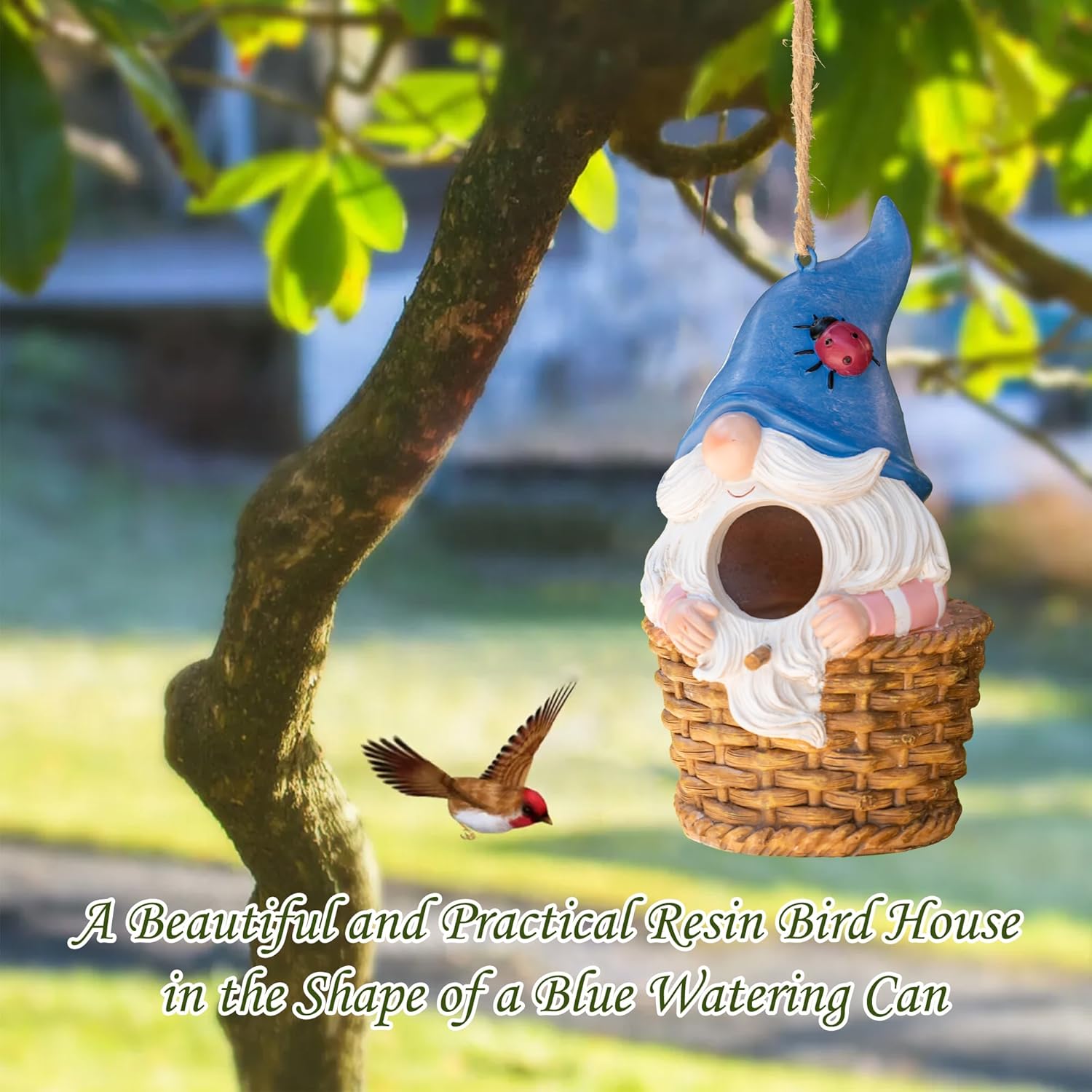 Topadorn Bird House Resin Decoratvie Birdhouse, Hanging Resin Garden Bird House Decoratvie Birdhouse, Blue