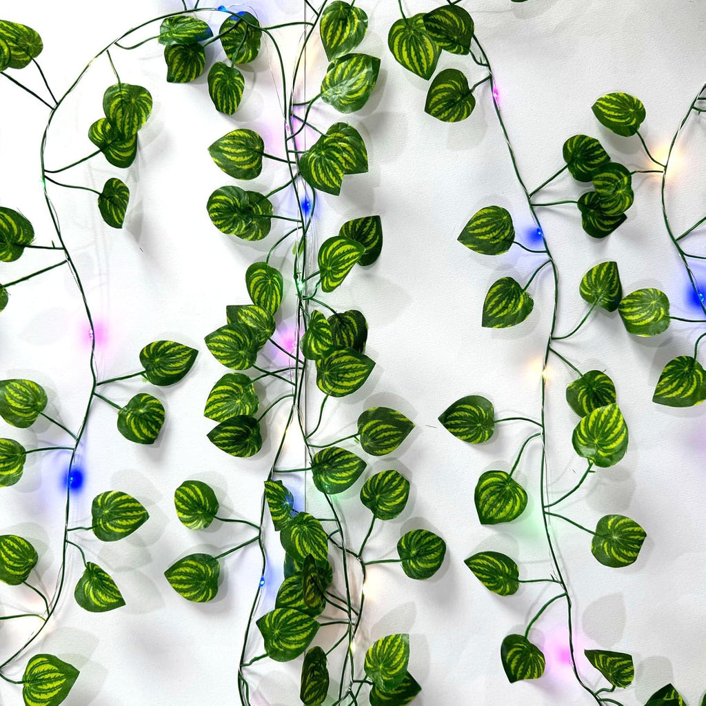 6 Pcs Artificial Hanging Plants Watermelon Leaf Vines With 60 Colorful Lights, Watermelon Vine Leaves, Fake Plant Vines, Can Be Used for Wall,Party Wedding,Home,Kitchen, Indoor and Outdoor Decoration