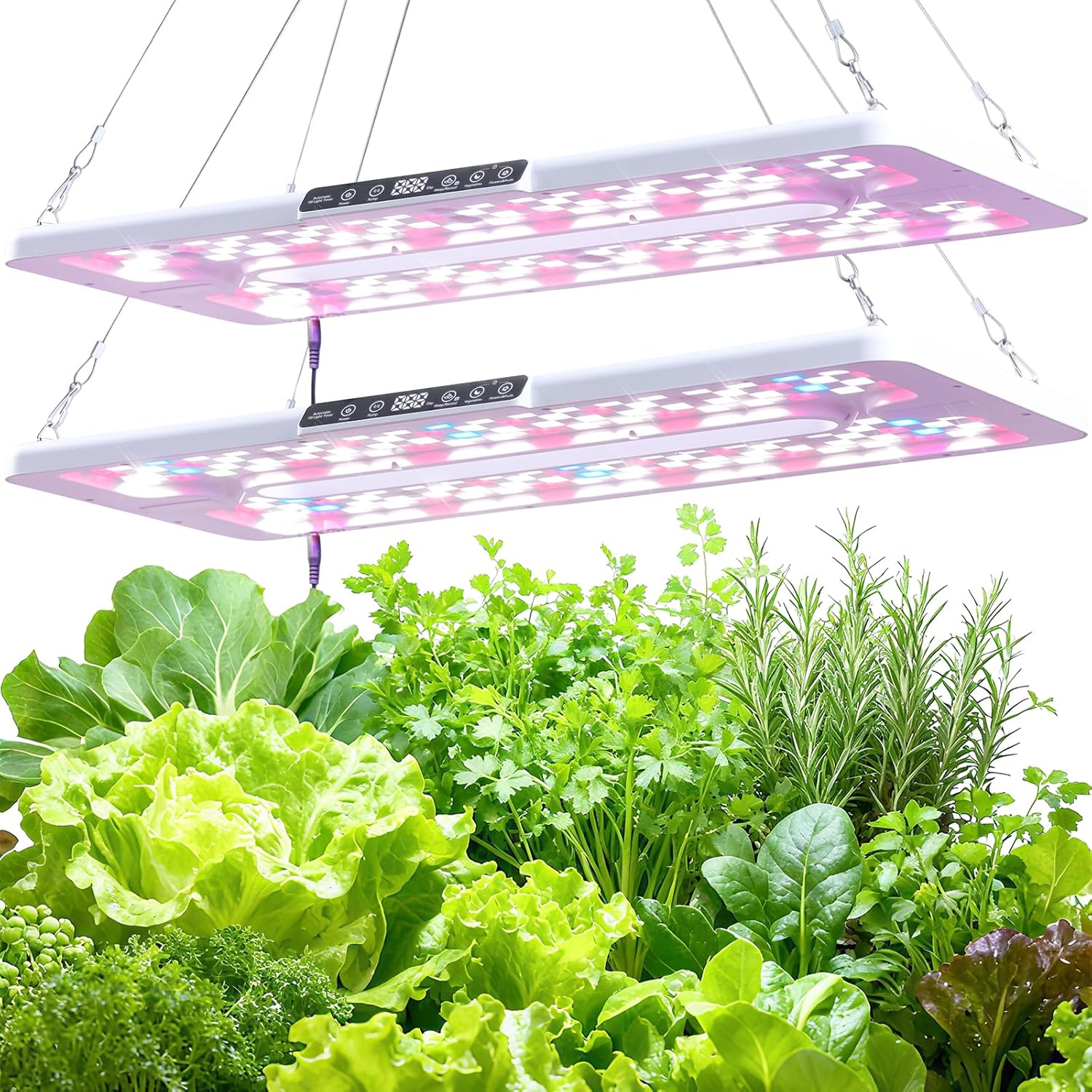 22" x 10" Grow Lights for Indoor Plants and Vegetables, Full Spectrum LED Growing Lamp for Indoor Garden Greenhouse - Features Two Smart Light Mode, 12~23H Timer - 2 Pack (2 in Series White)