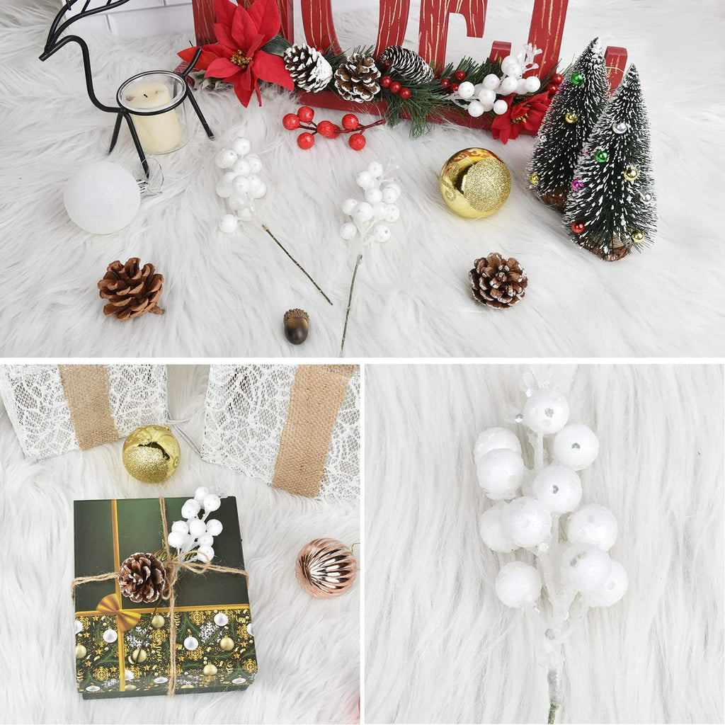 Red Berries Picks Clearance, 14 Pack Artificial Berry Stems for Christmas Tree Decorations, Crafts, Holiday and Home Decor, 7.9 Inches (White)