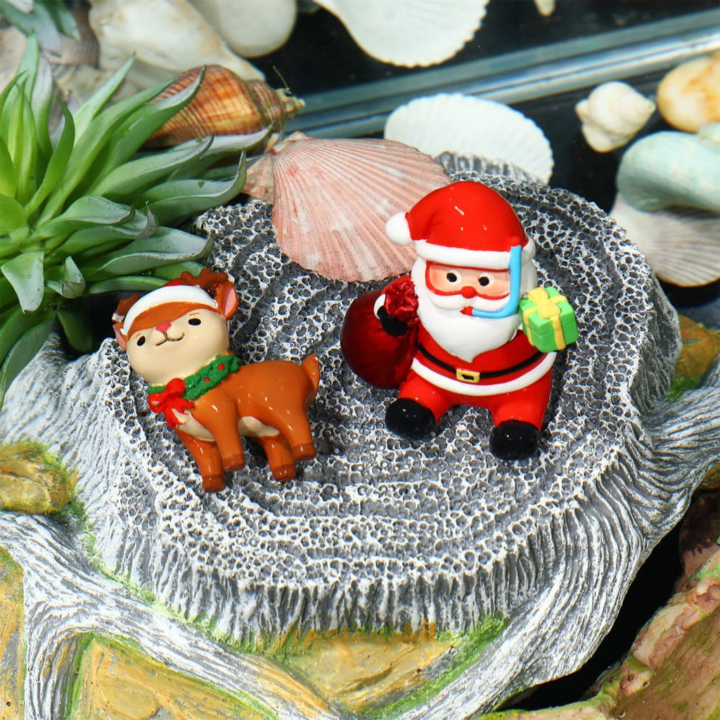 POPETPOP 2Pcs Christmas Aquarium Decorations- Resin Fish Tank Decoration Santa Claus Reindeer Micro Landscape Ornaments for Holiday Fish Tank Supplies Table Decor