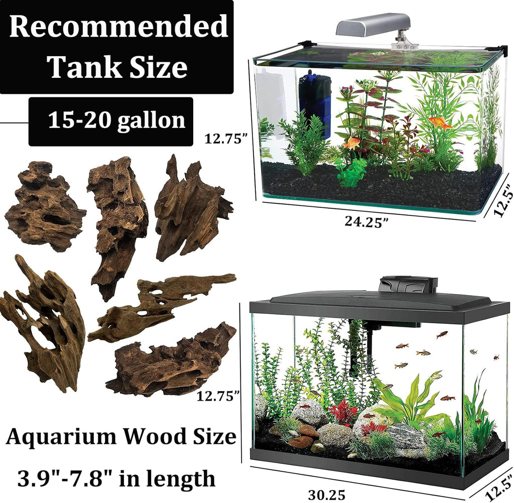 PINVNBY 6 PCS Natural Driftwood for Aquarium Decor 3.9" - 7.8" Large Driftwood for Reptile Tank Fish Aquarium Driftwood Branches Terrarium Decoration Assorted