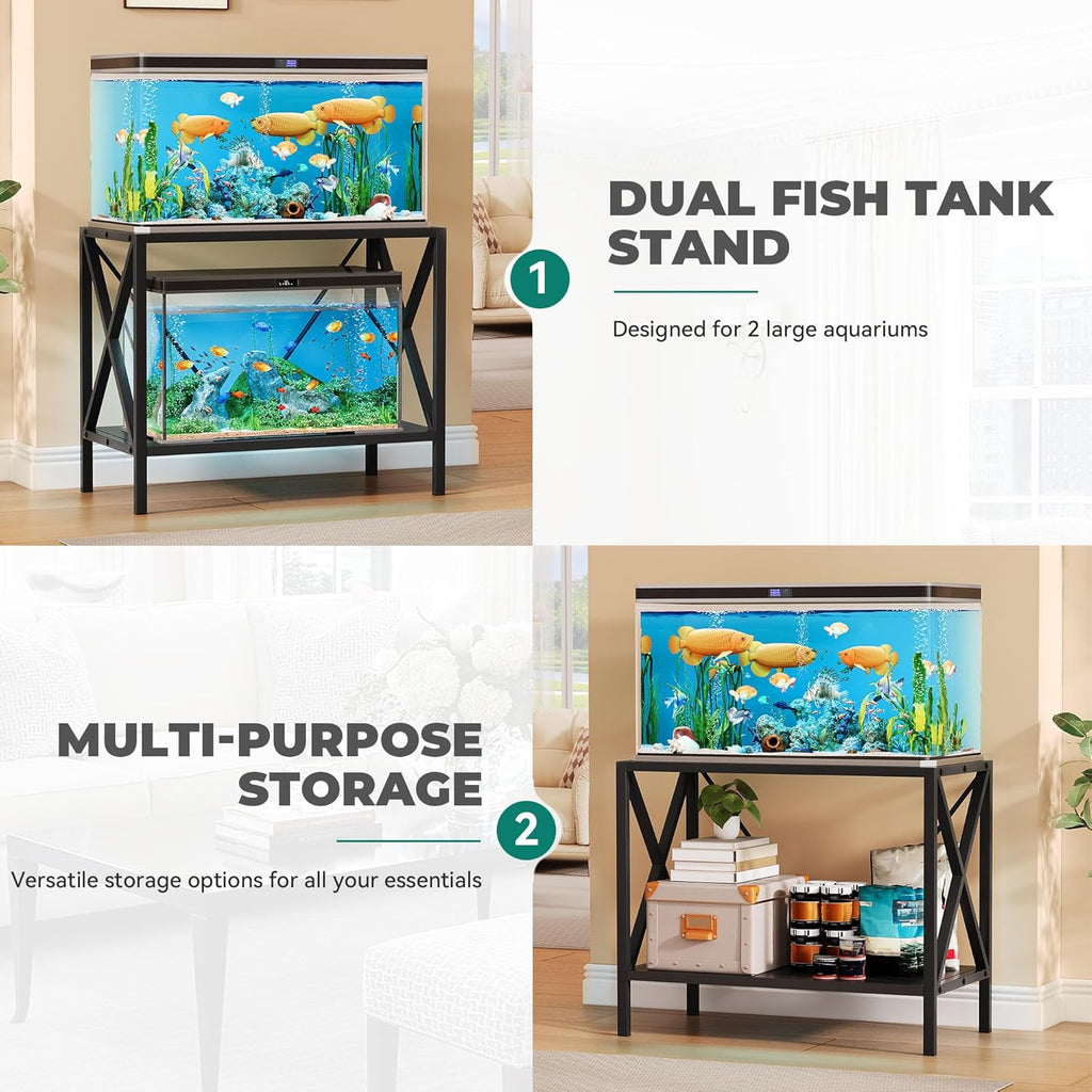 YTAHOME X-Shape 40 Gallon Fish Tank Stand, 500lbs Capacity for Metal Aquarium Stand, 36.2" Lx18.3 Wx 29.3" H, Double-Layer Storage Design, Reptile Breeder Turtle Terrarium Stand for Home Office